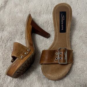 Vintage Y2K Steven by Steve Madden Platform Clog Buckle Sandals Wood Heel - 8